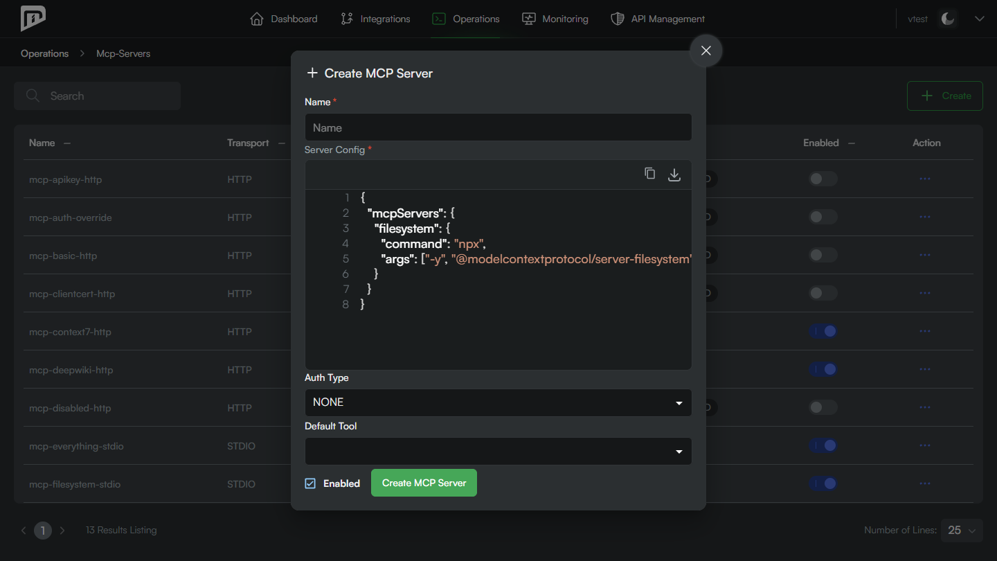 The Create MCP Server dialog